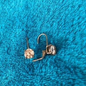 Dangling Drop Hoop Earrings Gold Tone Stones Gems Hinge Closure Costume Jewelry